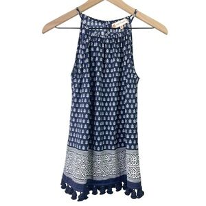 Jude Connally Women’s Navy Blue Printed Fringe Tank Top